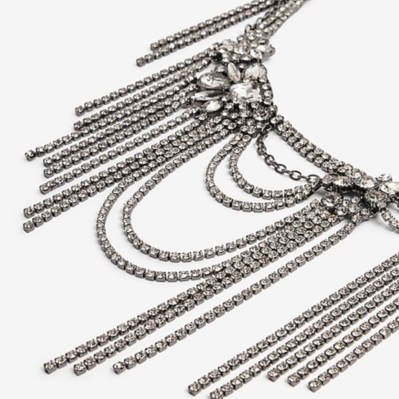 NWT Express Draped Fringe Chain Necklace in black - Picture 8 of 10